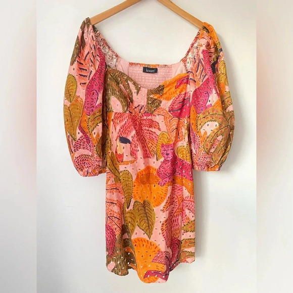 Kourt Dress Women’s Large Multi Palm Print Mini Tropical Resort Wear - Picture 5 of 11